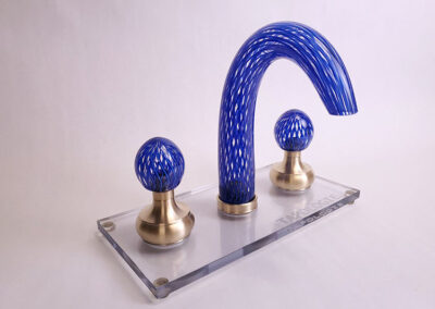Blue Reticello Glass Faucet Set