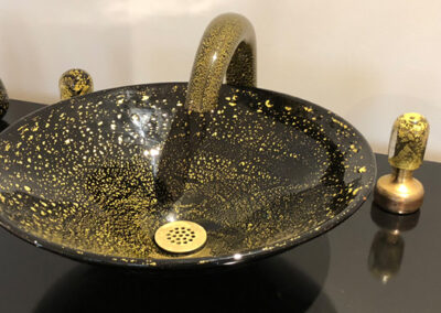 Gold and Black Glass Faucet Set