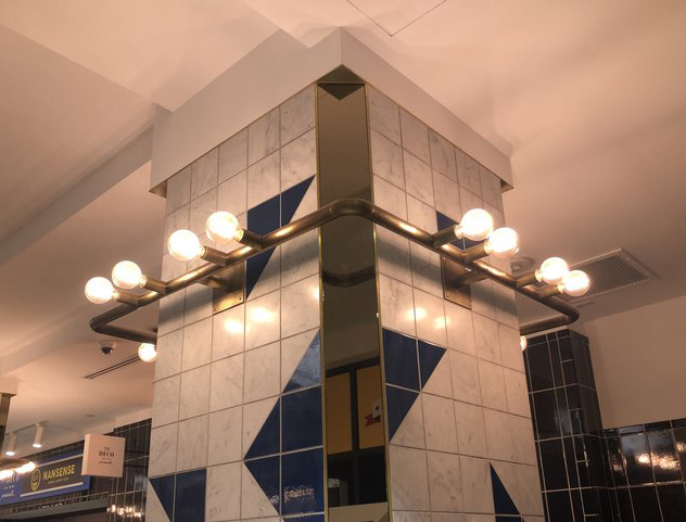 custom metal column wrap light, brass column lighting